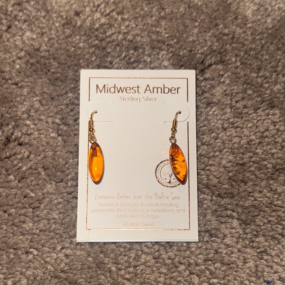 Midwest Amber Sterling Silver Genuine Baltic Amber Marquise Drop Earrings
